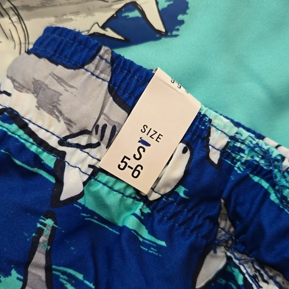 NWT The Children's Place Shark Swim Set Rashguard & Trunks